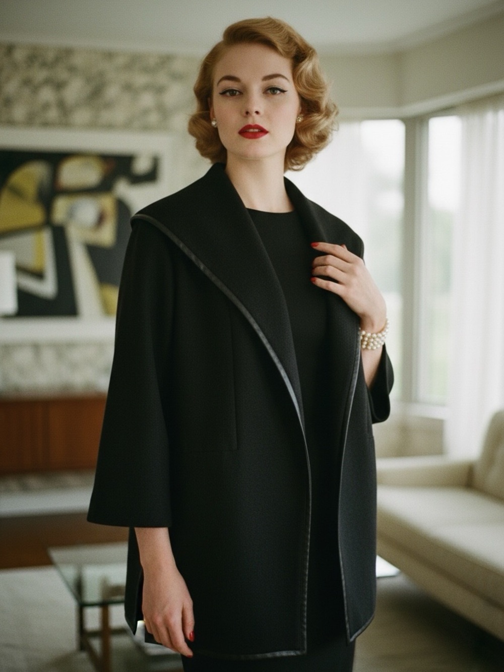 Vintage Lilli Ann Black Wool Open Front Blazer Size Large Jacket